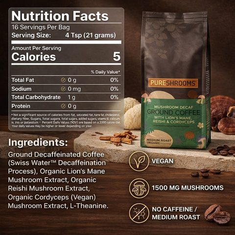 Swiss Water Decaf Mushroom Ground Coffee