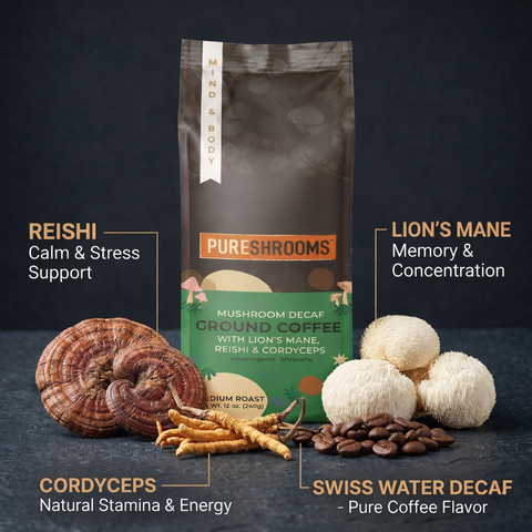 Swiss Water Decaf Mushroom Ground Coffee