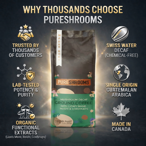Swiss Water Decaf Mushroom Ground Coffee